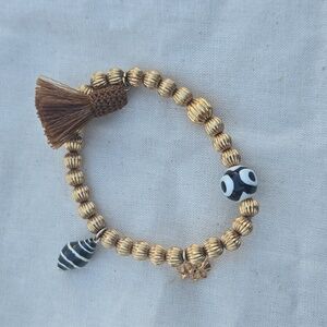 Tory Burch Roxanne Beaded Bracelet w/ Evil Eye, Tassel & Logo Charms